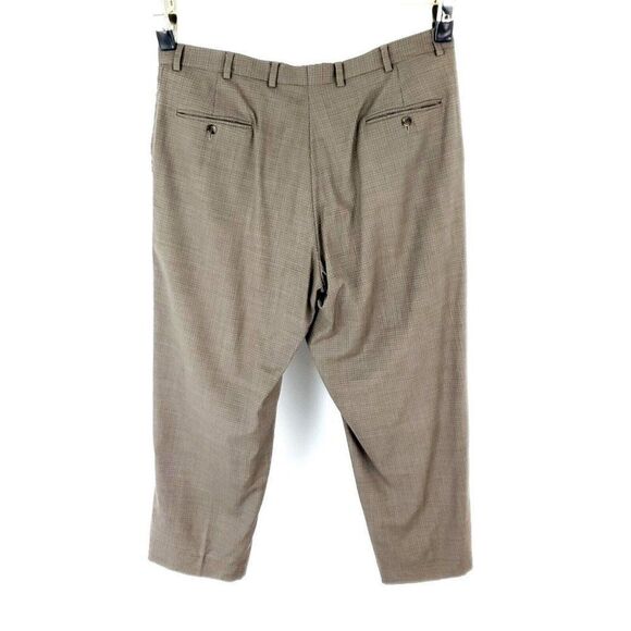 Hart Schaffner Marx Wool Dress Pants 37/28 Beige Windowpane Pleated Mid Rise - Picture 5 of 5